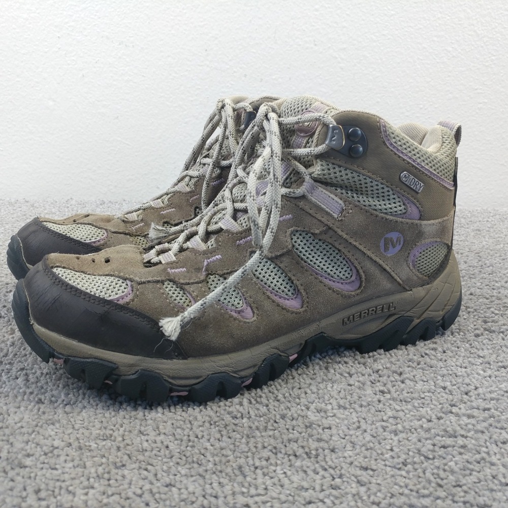 Merrell Ridgepass Mid Womens 10 Waterproof Hiking Boots Brown Suede J227188C